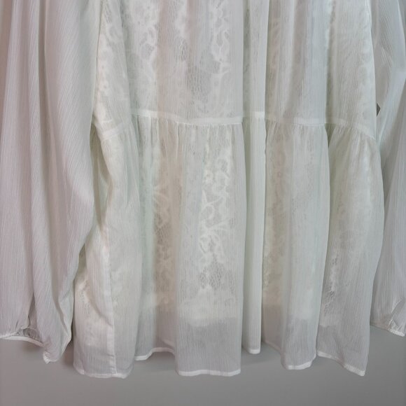 Torrid Abby Lace Blouse 3X White Chiffon Sheer Long Sleeve Tiered Ruffle Top - Picture 4 of 9